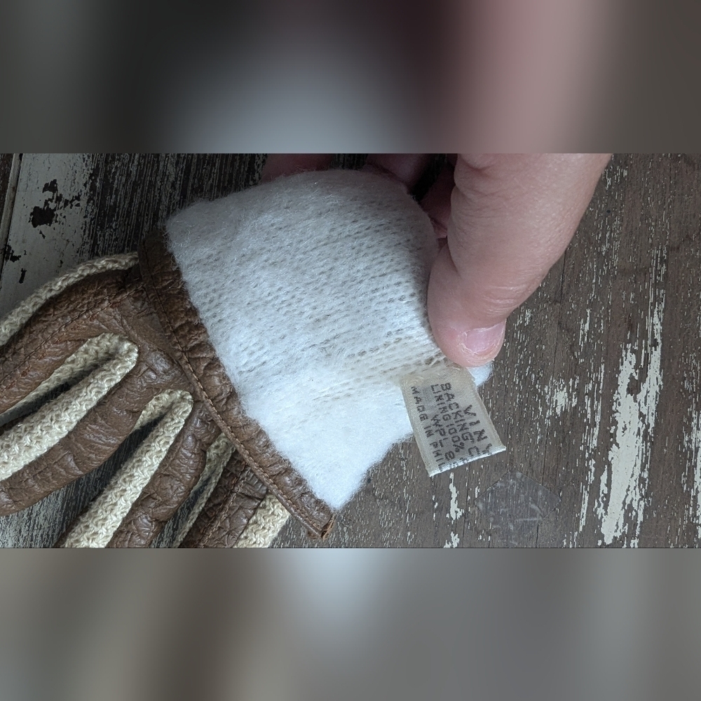 " Vinyl " Leather and wool interior gloves womens gloves - Picture 4 of 13